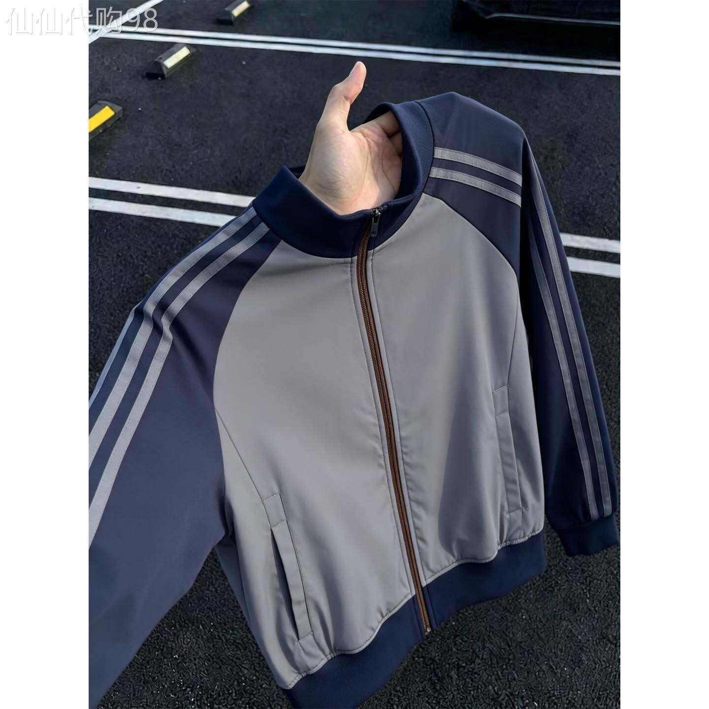美式复古撞色条纹立领夹克女春秋欧货设计感拼接棒球服外套上衣潮