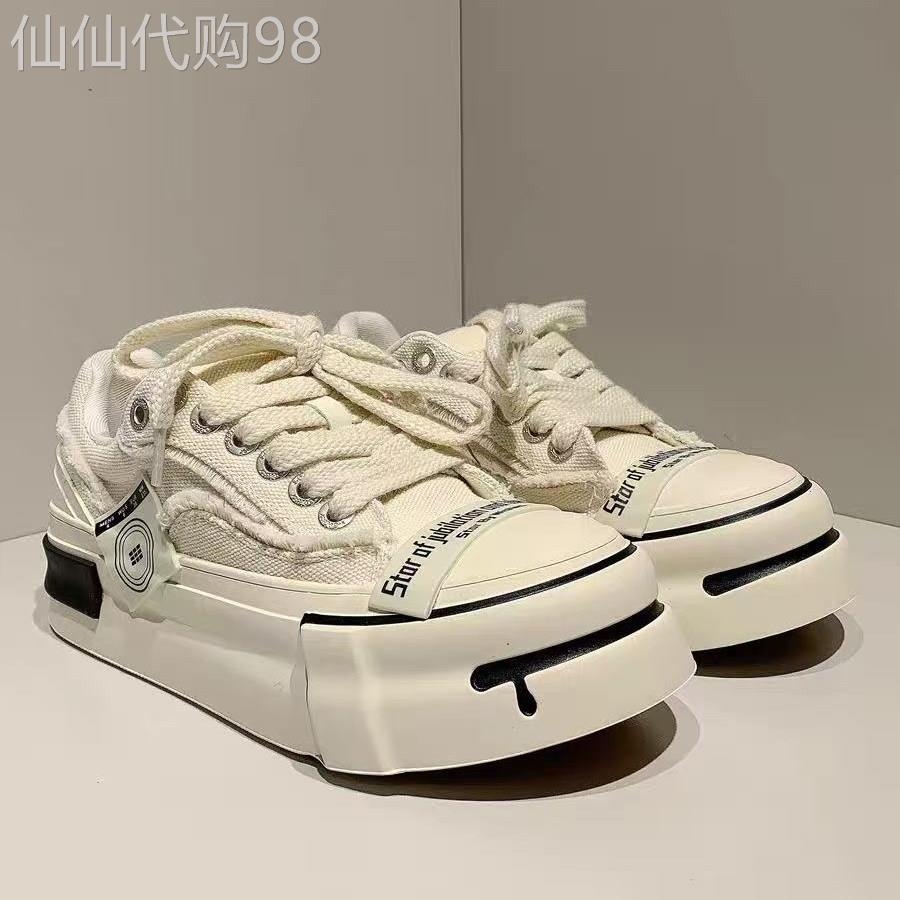 【高品质】乞丐帆布鞋男女同款厚底增高白色面包鞋花卷休闲板鞋潮
