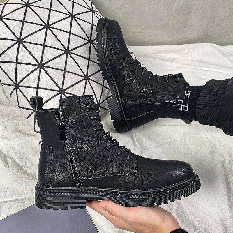 高端马丁靴男款2025中帮软皮靴子男士真皮英伦风男鞋秋季高帮男靴