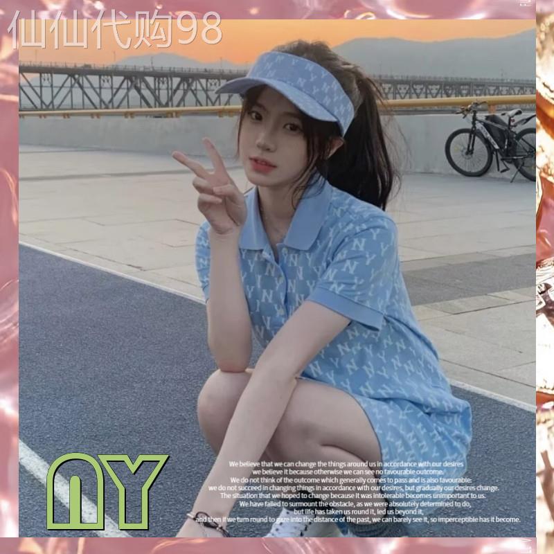 韩国潮牌POLO翻领短袖百搭显瘦N.Y.老花满印休闲运动连衣裙女夏季