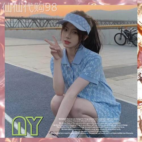 韩国潮牌POLO翻领短袖百搭显瘦N.Y.老花满印休闲运动连衣裙女夏季