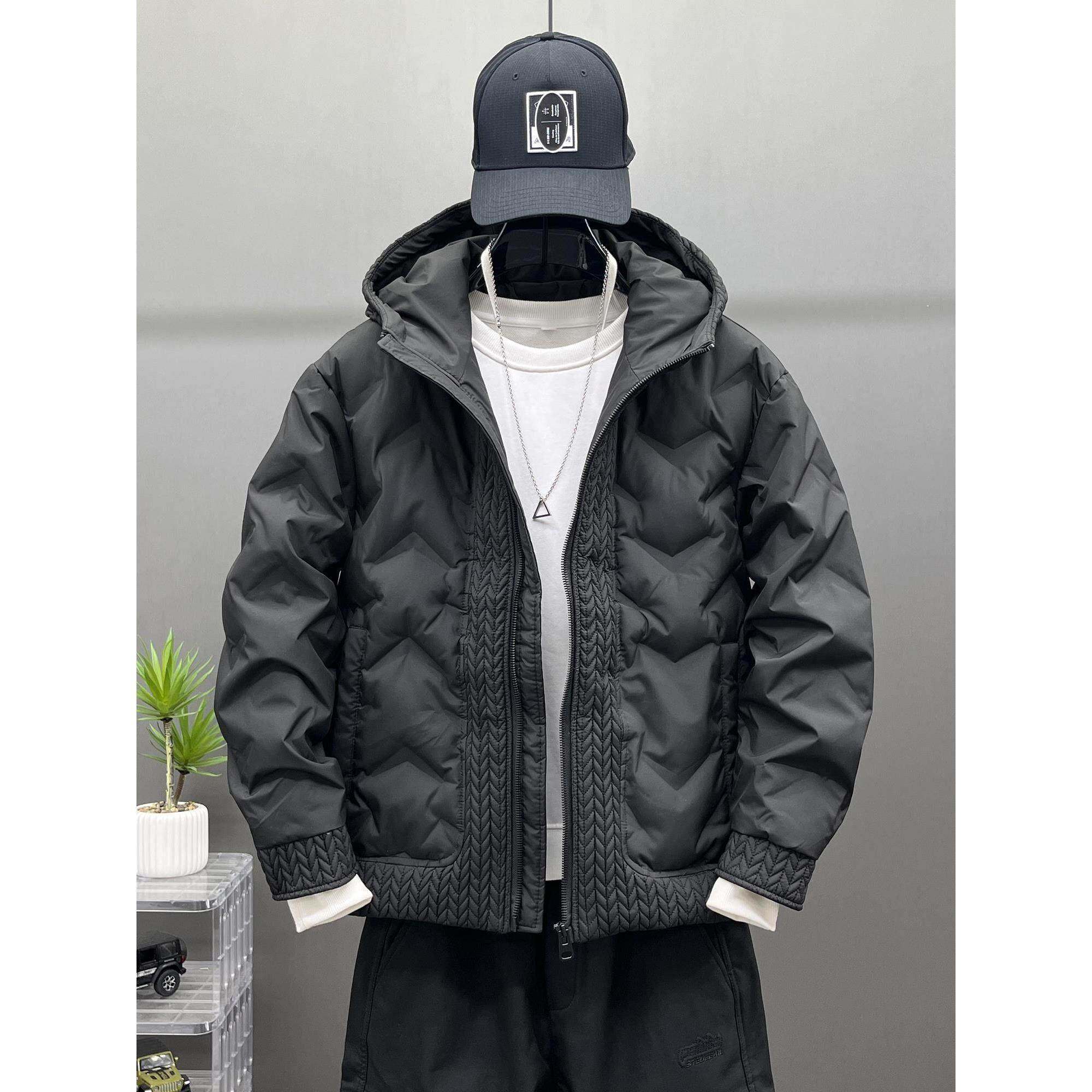 代购轻奢短款轻薄羽绒服男冬季2024新款青少年连帽麦穗设计冬装外