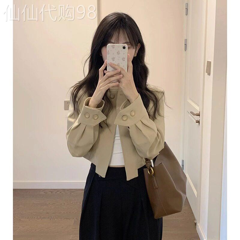 卡其色西装外套女2026新款春秋款宽松休闲小个子短款工装夹克上衣