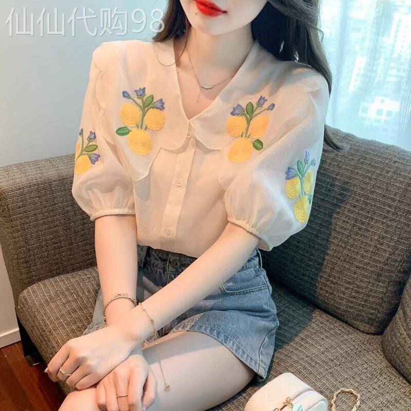 雪纺衬衫女2026新款夏季法式V领高级感轻奢减龄洋气泡泡袖上衣女