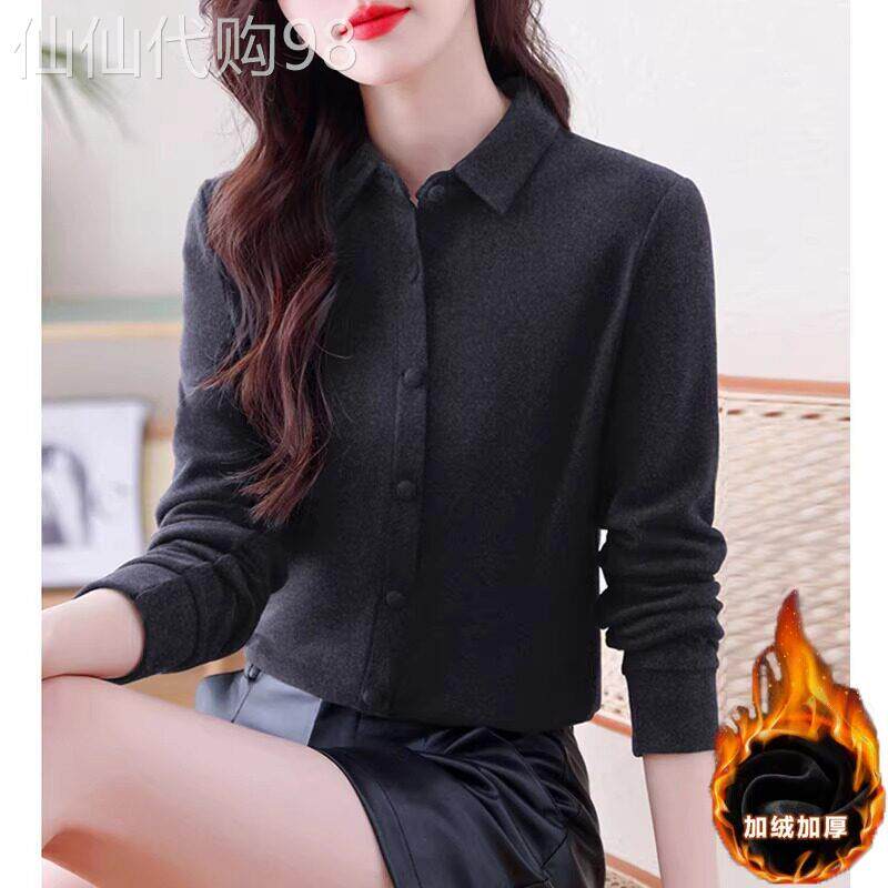 双面德绒衬衫女士春秋冬2026年新款加绒加厚打底上衣翻领长袖衬衫