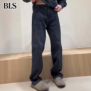 高端弹力弯刀牛仔裤男士秋冬2025新款美式加绒保暖小脚直筒休闲裤