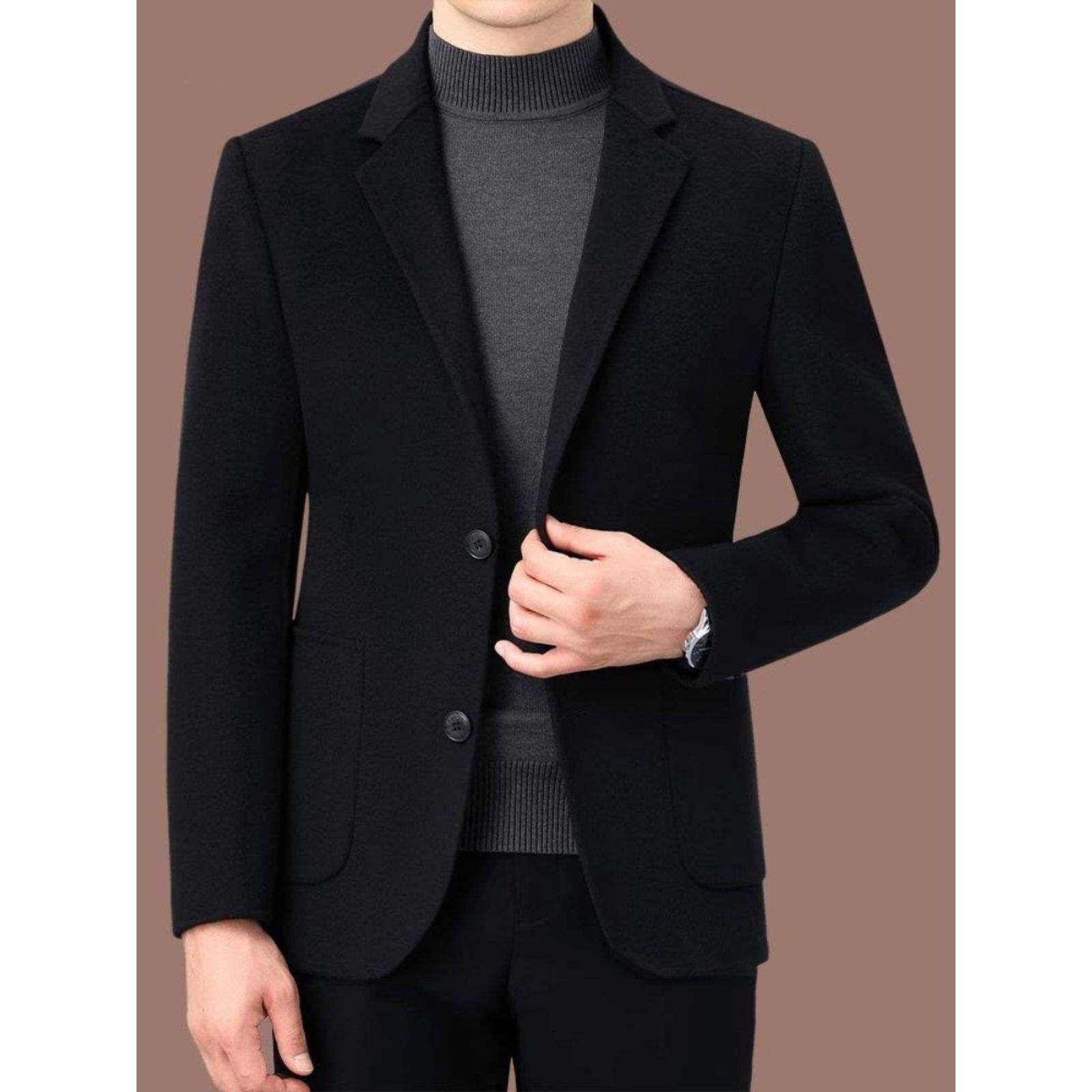 双面羊绒大衣男秋冬季新款商务西装中年爸爸高端毛呢男士外套短款