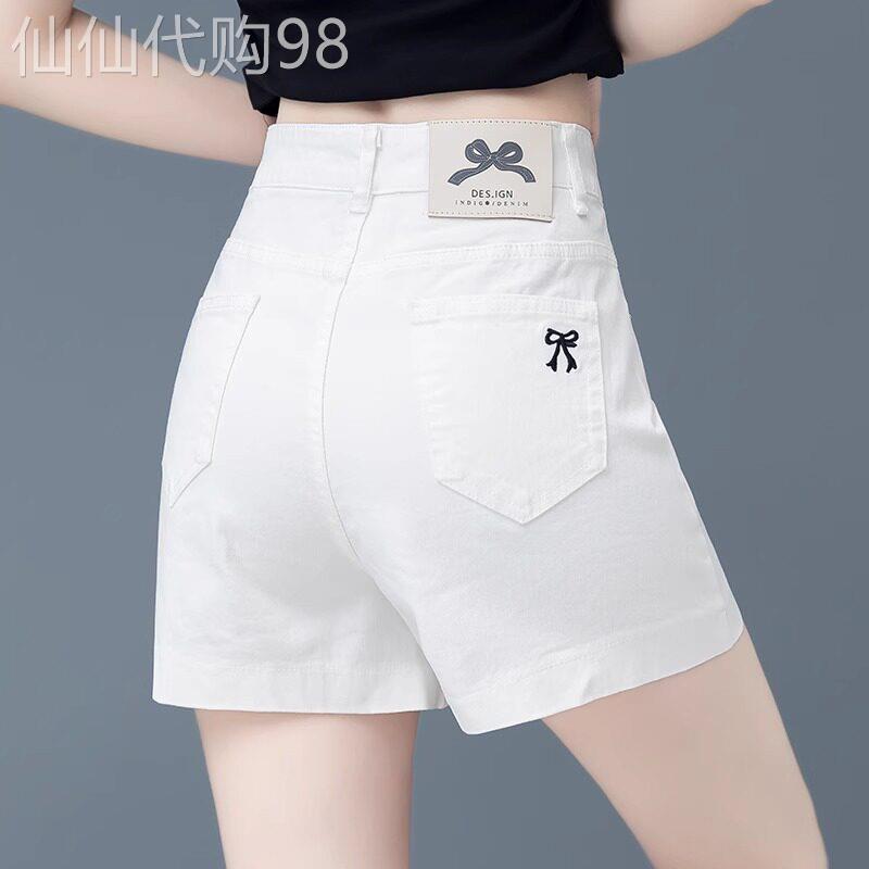 白色牛仔短裤女夏薄款2026新款爆款刺绣高腰宽松a字外穿阔腿热裤