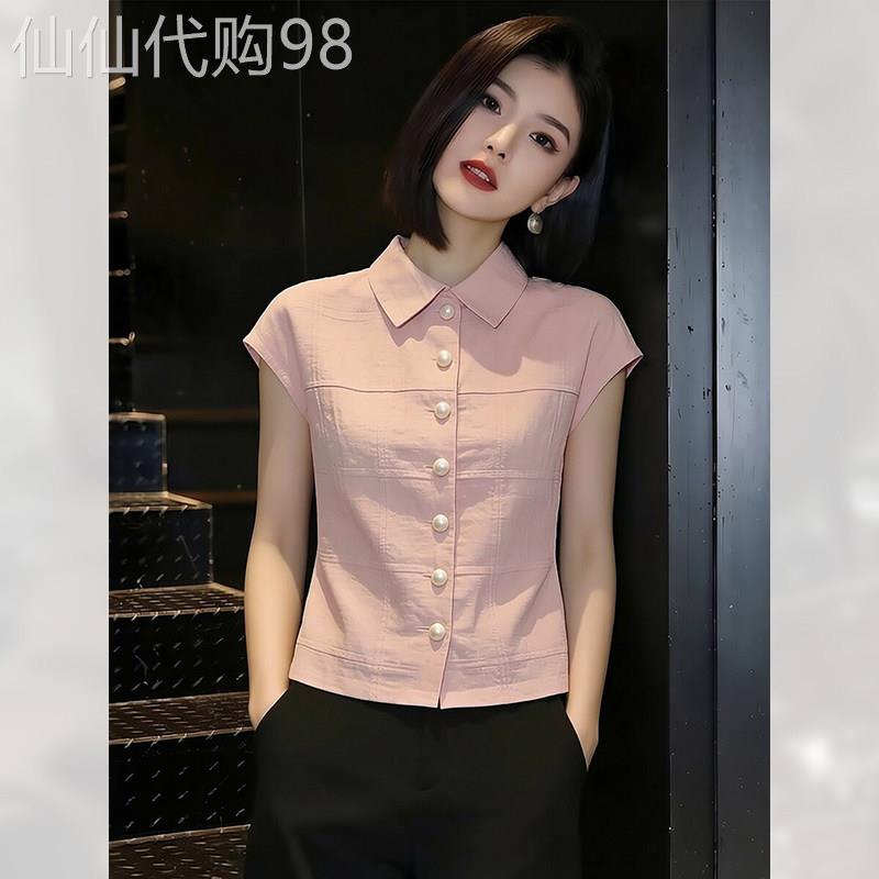 文艺简约修身翻领短袖衬衫女装夏季2026年新款轻奢优雅上衣高级感