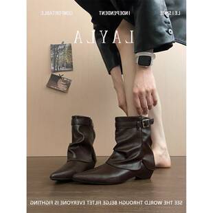 香港辣妹风小众尖头裤管靴女秋冬2025新款粗跟英伦覆古炸街小短靴