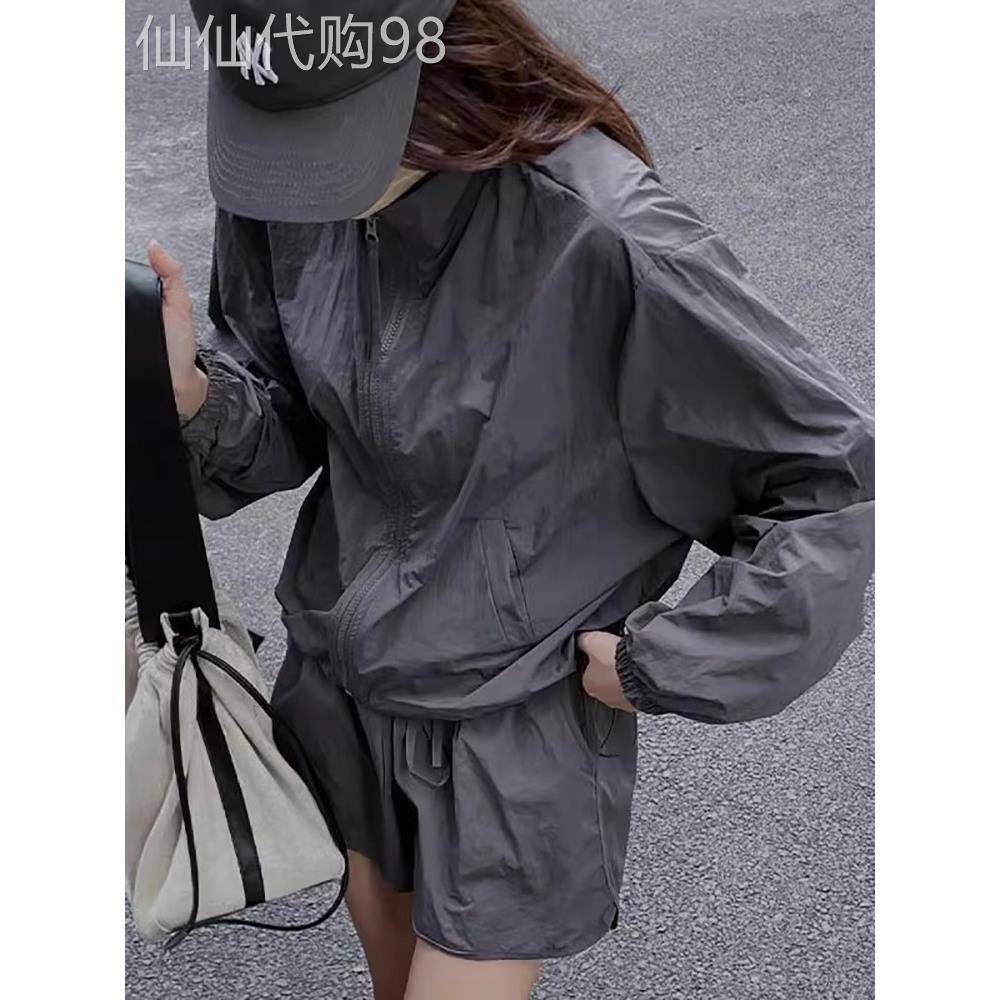 韩版休闲运动防晒套装女夏季时尚高级感轻薄立领外套短裤两件套潮