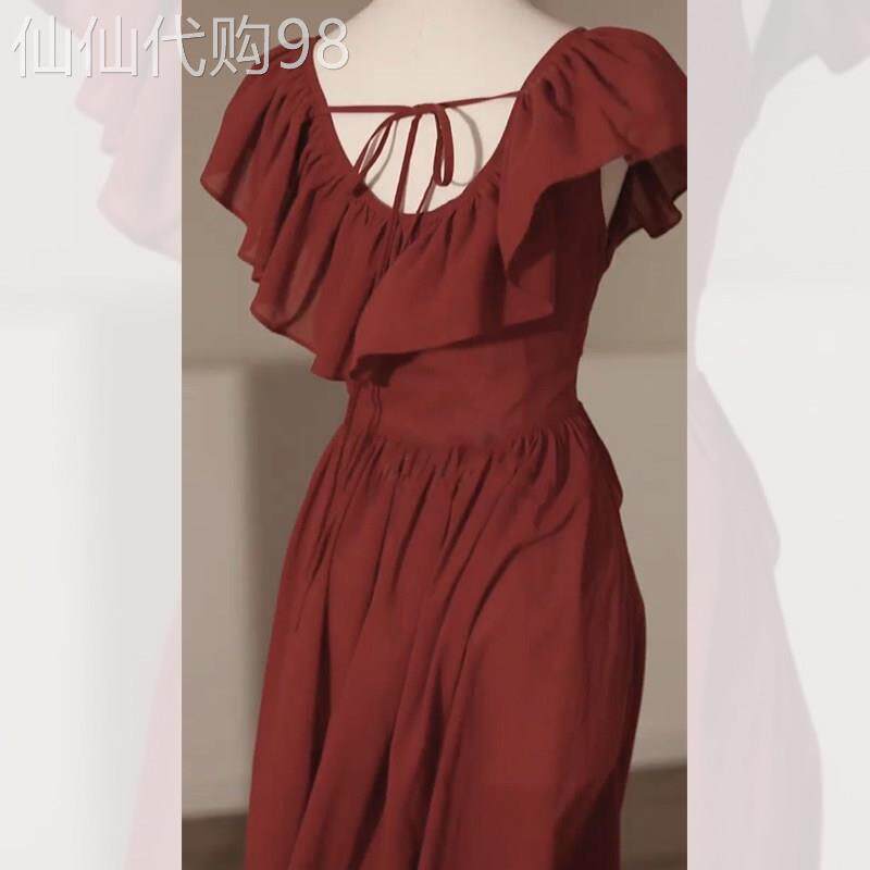 红色敬酒服茶歇法式洋装浪漫复古穿搭裙子仙女超仙森系女装夏季