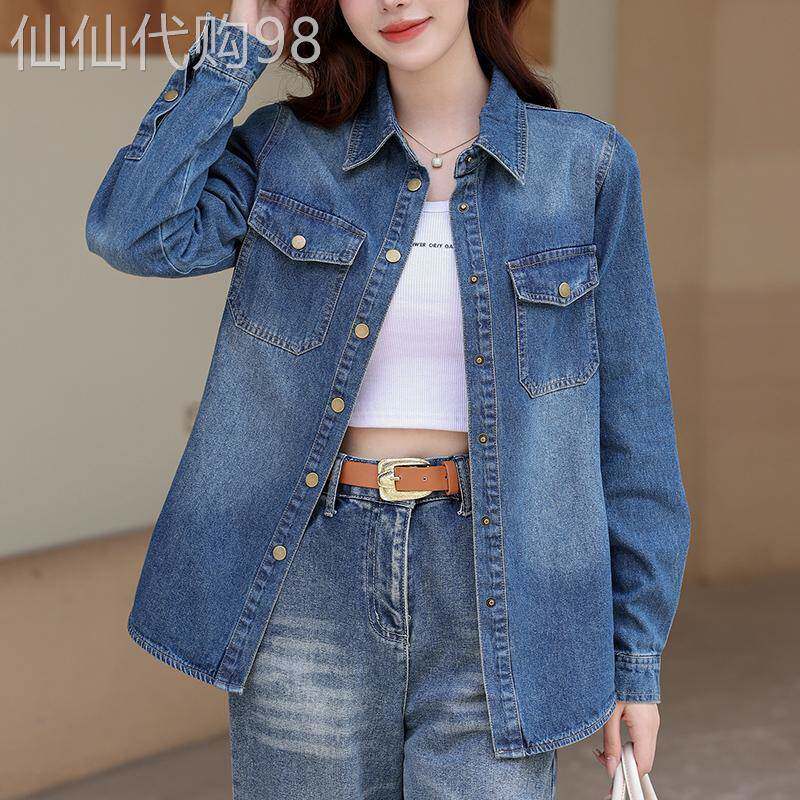 港风牛仔衬衫女士2026年秋季设计感小众上衣内搭叠穿长袖衬衣外套