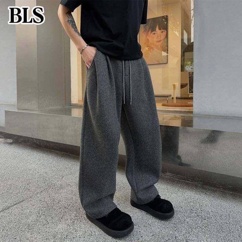 高端重磅加绒休闲裤男款秋冬2025新款宽松保暖弯刀阔腿裤男士卫裤