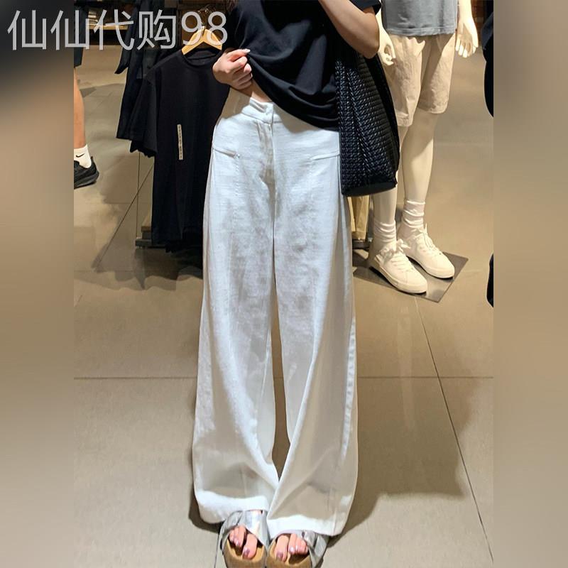 潮牌亚麻阔腿裤女夏季2026新款高腰宽松bf慵懒休闲棉麻西装长裤子