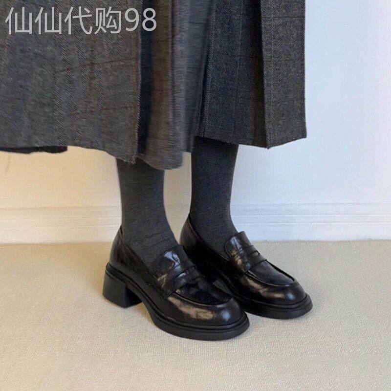 百搭显瘦单靴女2026年秋冬季新款低跟圆头美拉德后拉链骑士长靴子