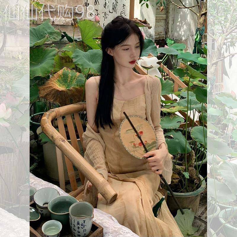罩衫轻国风新中式吊带连衣裙女2025新款小个子穿搭一整套两件套装