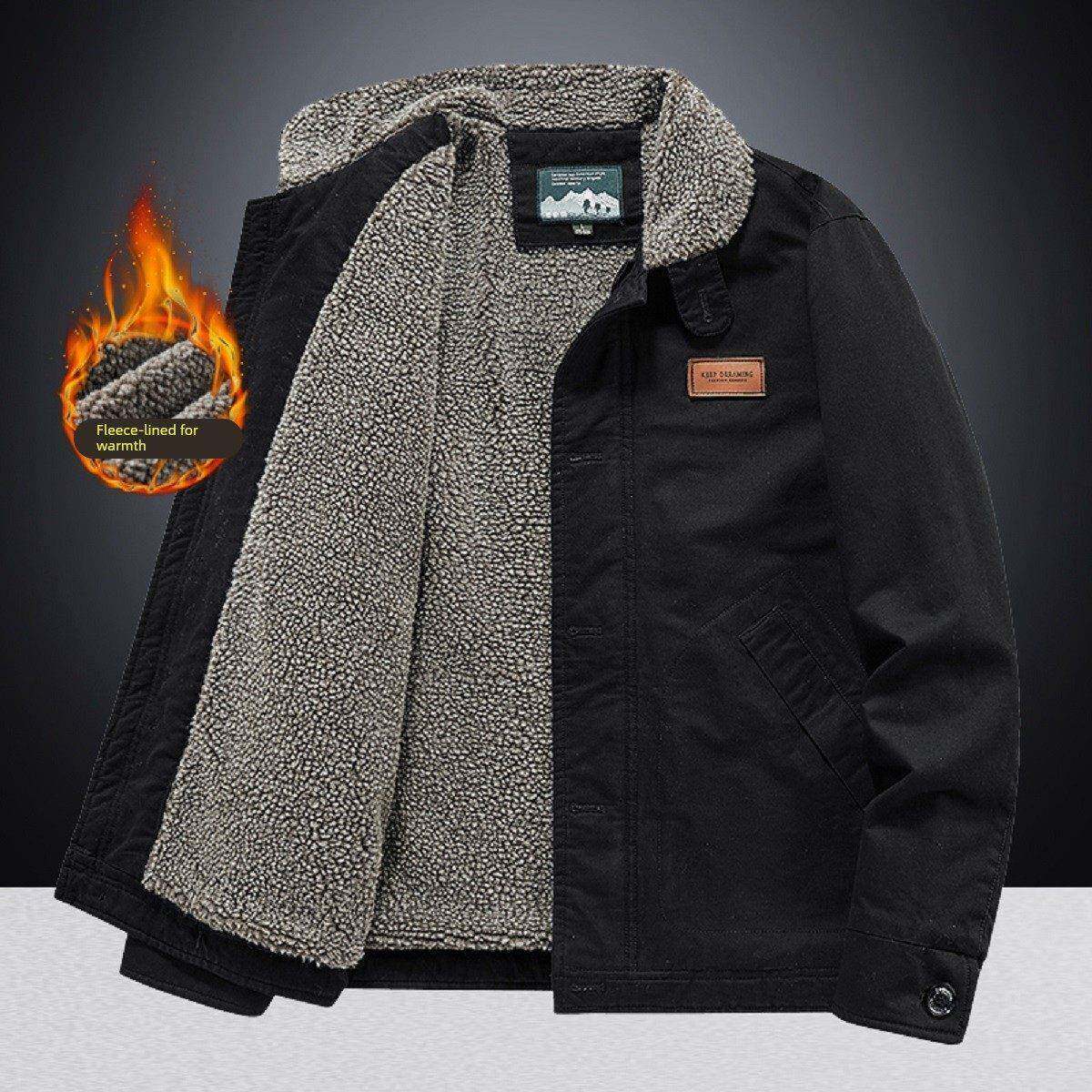 羊羔绒棉衣男冬季加绒加厚外套保暖毛领翻领夹克短款中年高端棉服