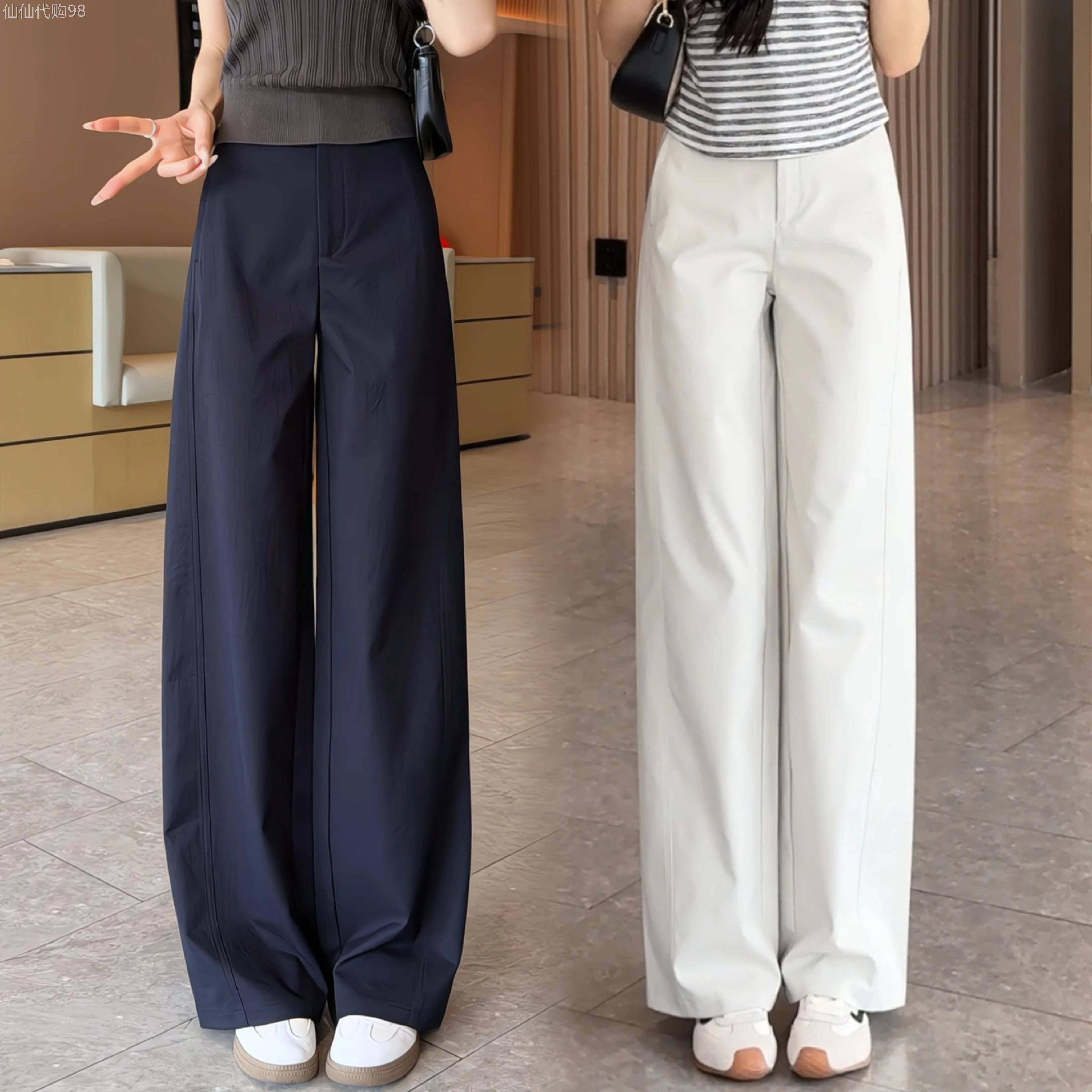 藏青色阔腿裤女春秋季2026新款高腰直筒九分裤宽松显瘦休闲西装裤