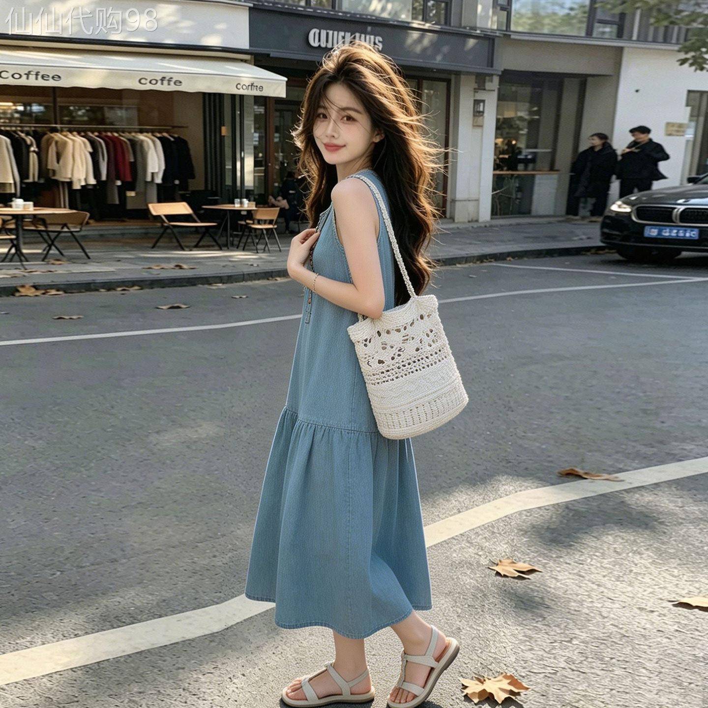 韩式休闲牛仔背心连衣裙女夏新款宽松显瘦遮肉中长款温柔风无袖裙