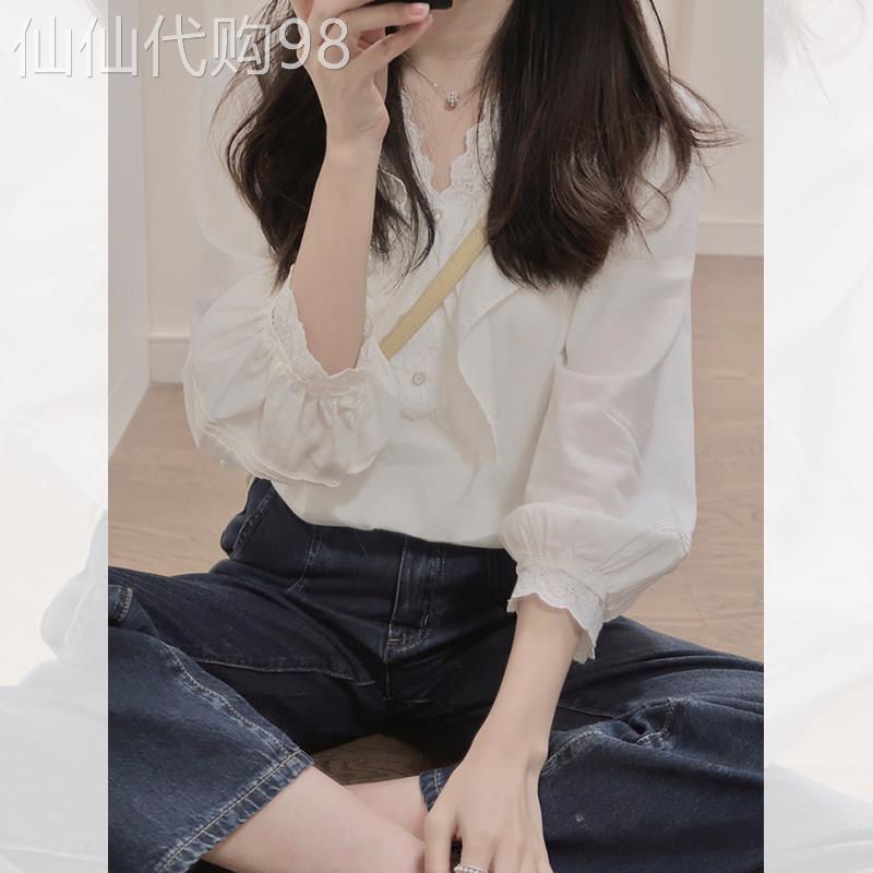 白色荷叶边长袖衬衫女2025秋季新款高级感独特超好看别致小衫上衣