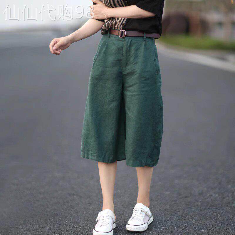 亚麻七分裤女夏季薄款直筒时尚棉麻阔腿短裤宽松显瘦百搭休闲中裤