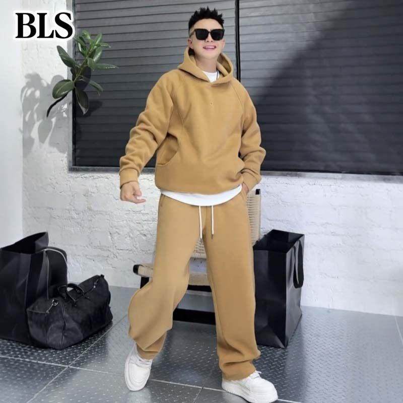 高端加绒加厚休闲运动套装男冬季2025新款连帽卫衣卫裤男士两件套