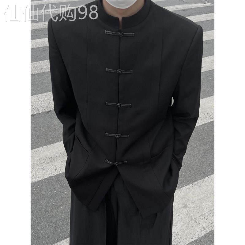 轻奢新中式盘扣中山装高级感痞帅立领西装男休闲中国风西服套装