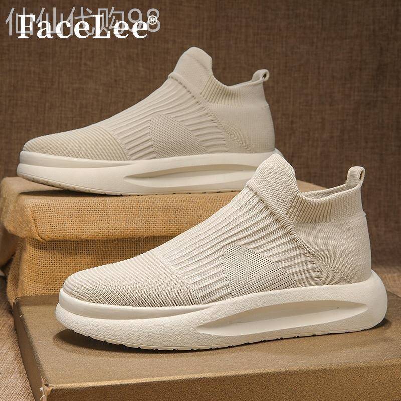 FaceLee日本设计师联名款飞织男鞋春季透气薄款网面运动鞋带系带