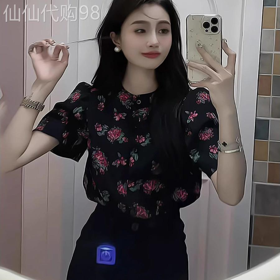复古碎花短袖衬衫女夏季欧货2026新款设计感休闲立领宽松百搭上衣