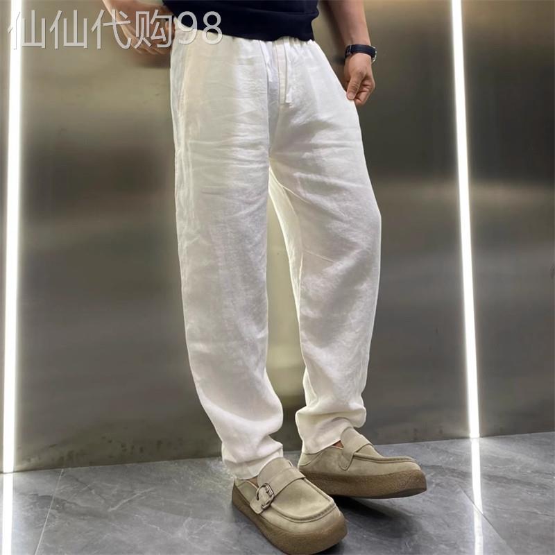 高端白色亚麻休闲弯刀裤男士2026新款男裤秋季薄款度假长裤子男款