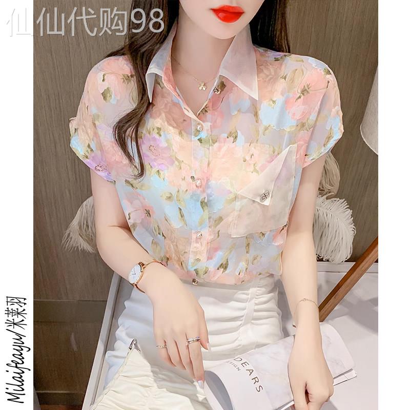 碎花雪纺小衬衫女装短袖2026年夏季新款洋派宽松百搭衬衣气质上衣