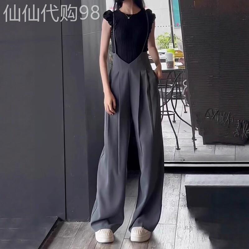 抱婴袋裤女夏季薄款2026新款高腰垂感显瘦直筒吊带裤休闲西装阔腿