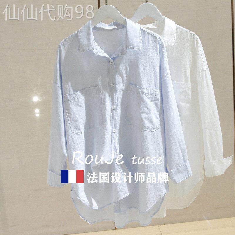 白色长袖衬衫女港味2025秋季新款宽松显瘦设计感小众双口袋棉衬衣