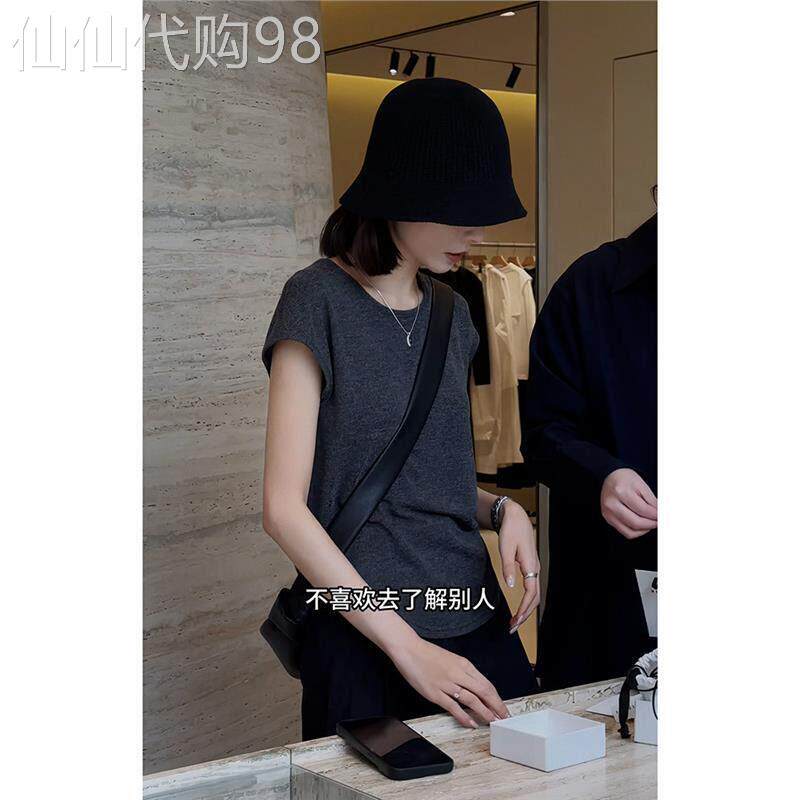 韩国不规则1/4吋套筒扳手袖T恤夏季女新款时尚显瘦简约休闲正肩设