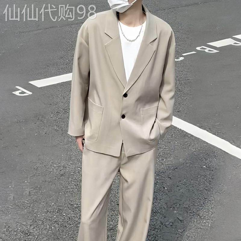 高端西装套装男2025春秋休闲两粒扣中款西服搭配直筒阔腿裤两件套