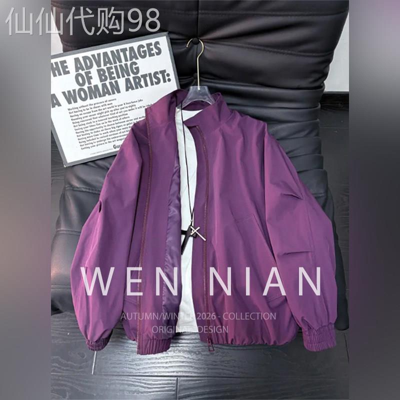 韩国WEN NIAN紫气东来短款工装外套男2026春季棒球服廓形飞行夹克