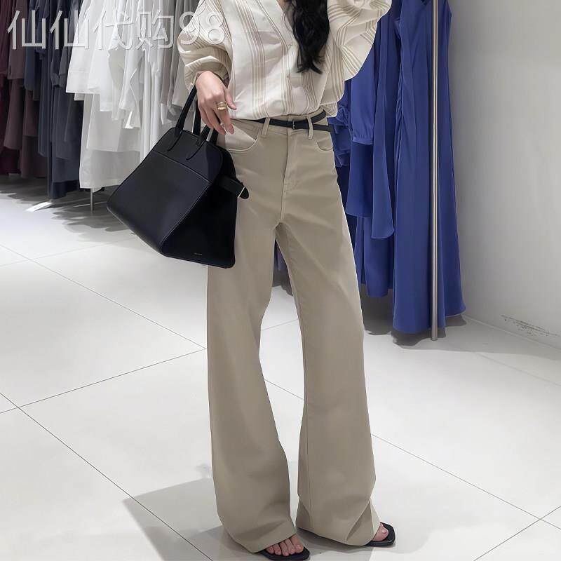 浅卡其色阔腿裤女2025冬季新款韩版洋气百搭高腰显瘦直筒微喇裤