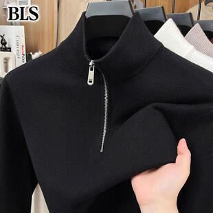 高端半拉链高领针织毛衣男款冬季2025新款加厚保暖打底衫男士上衣