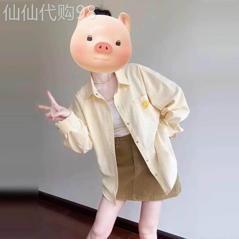 奶黄色条纹长袖衬衫外套女2026开春季欧货薄款设计感小众气质上衣