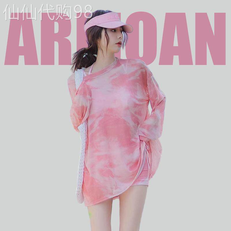 arejaon长袖罩衫防晒三件套泳衣女海边度假拍照大尺码显瘦游泳衣