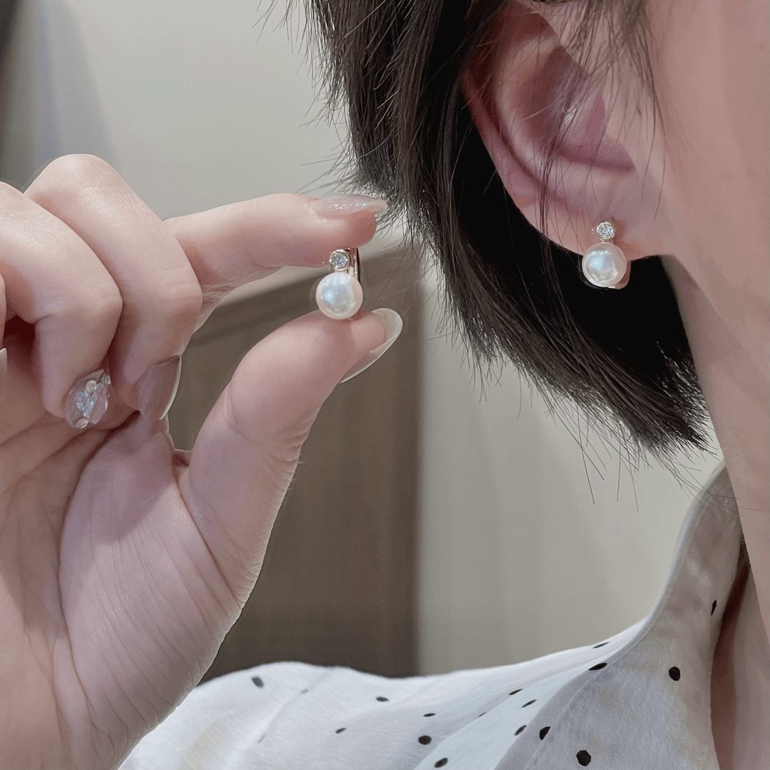 925银针耳饰 X584金色珠珠质感耳扣轻奢小众