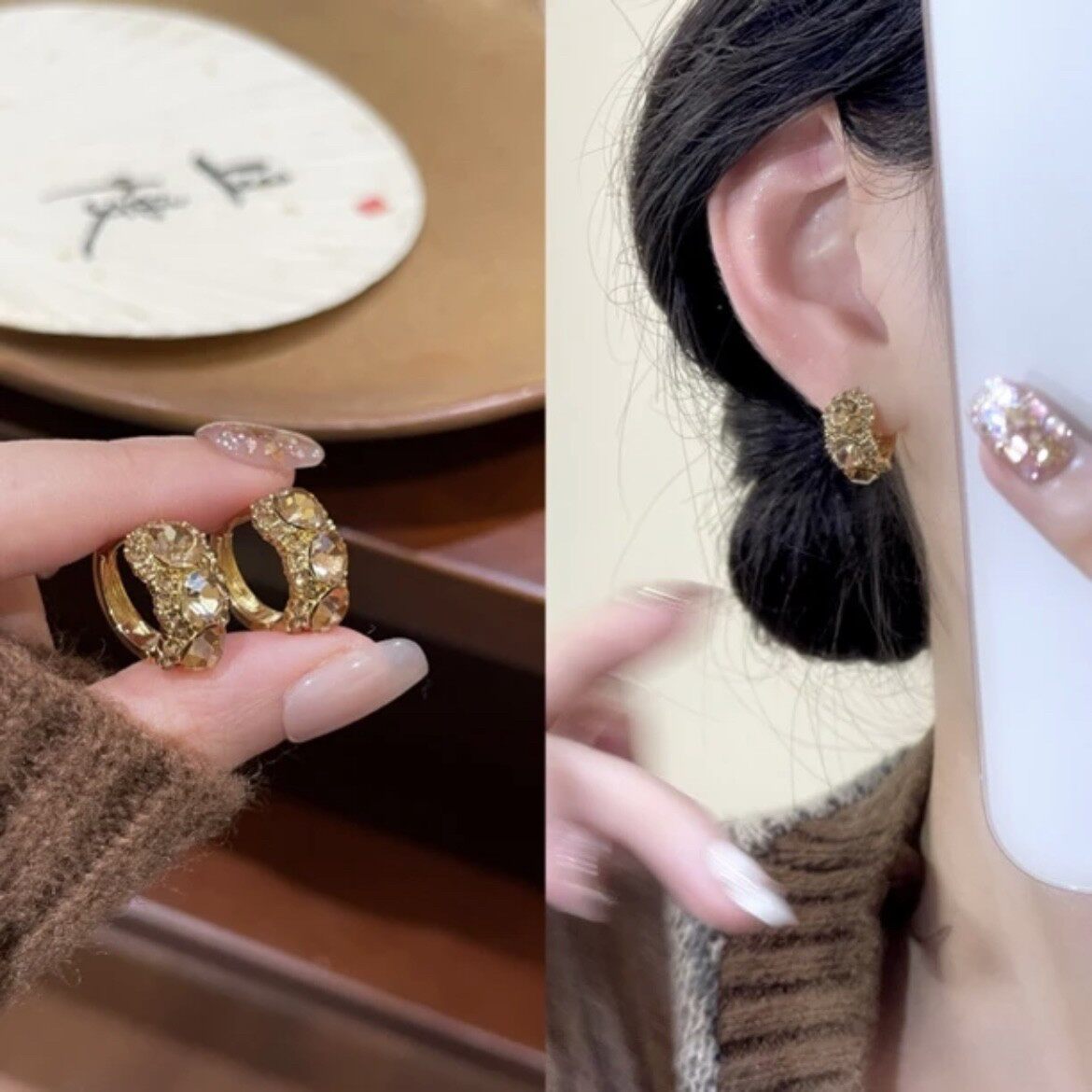 铜合金耳饰 925银针 A-188 耳饰肌理不规则女气质小众设计感耳扣