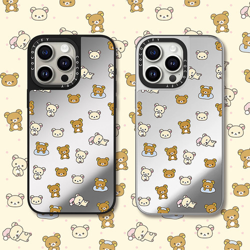 卡通可爱轻松熊适用苹果17promax手机壳iphone16女新款15磁吸CASE镜面TIFY网红16pro防摔保护套14pro超好看13