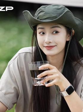 军绿色奔尼帽西部牛仔女韩版潮牌秋冬遮阳户外徒步登山帽钓鱼帽男