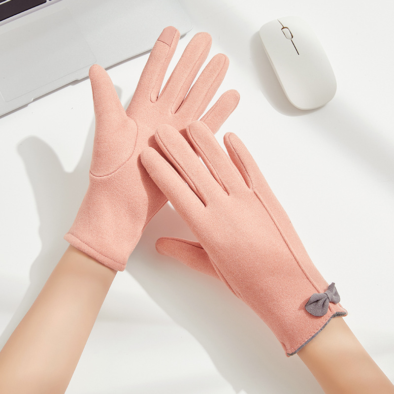 手套女冬季骑车保暖春秋天防寒摩托车加绒加厚可触屏德绒女士薄款
