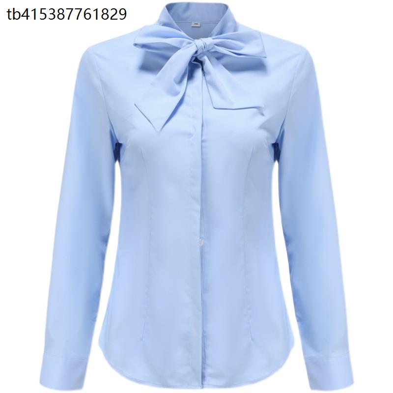 领创4S店新款修身女士蓝色长袖衬衫工装工作服职业女雪纺衬衣