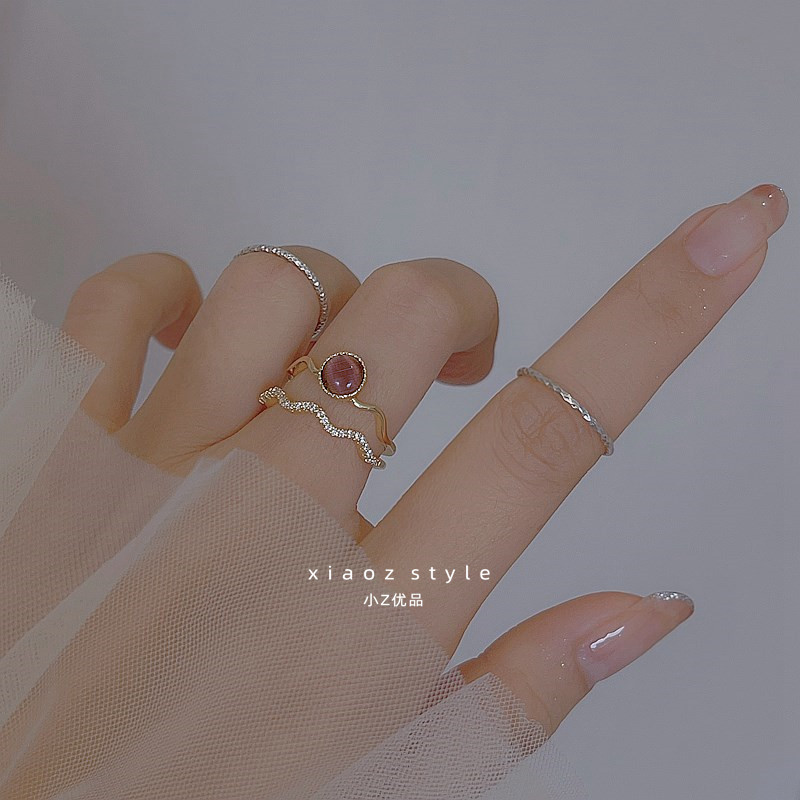 法式复古双层轻奢仿珍珠高级戒指女小众个性简约百搭气质指环戒子