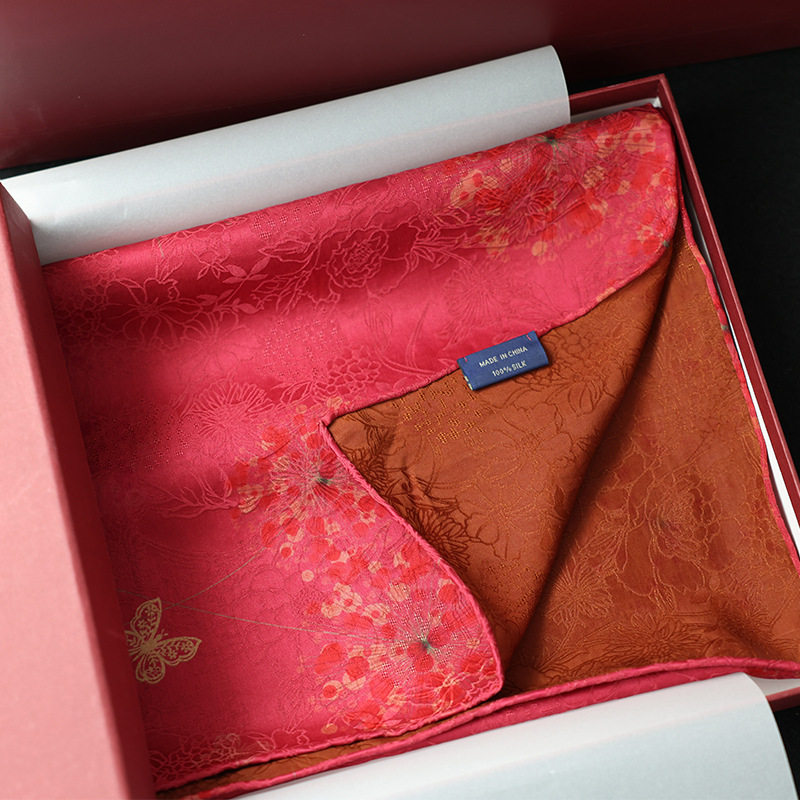 非遗花罗红云纱丨重奢胭脂红双面真丝围巾送礼丝巾感礼盒装女