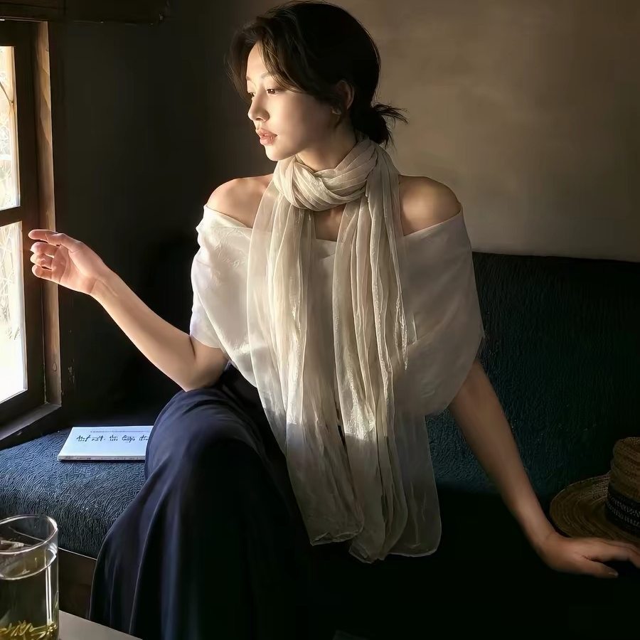 早秋复古文艺围巾女薄款百搭亚麻围巾/丝巾/披肩
